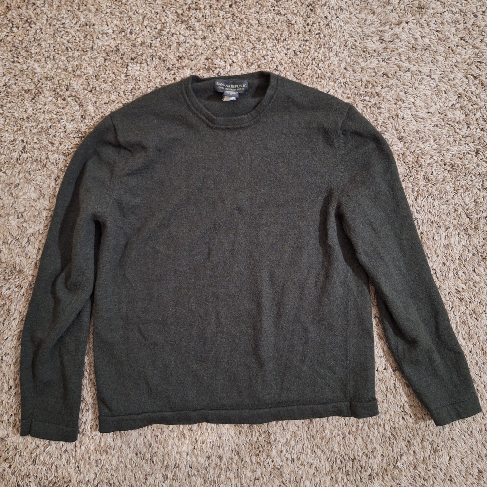 Banana Republic Extra Fine Italian Merino Wool Sweater Olive Forest Green Size M